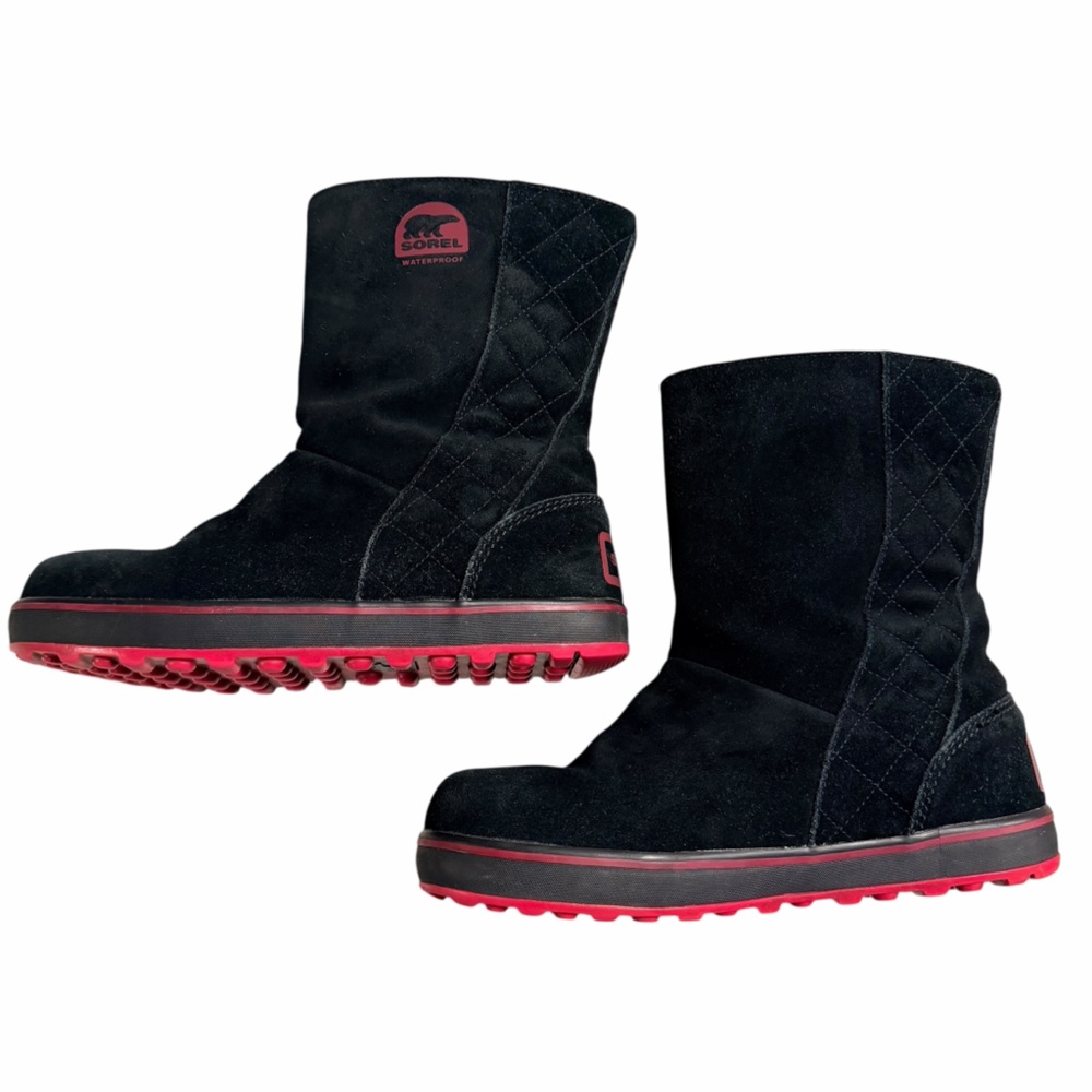 Sorel Glacy Waterproof Suede Winter Boots Black & Pink Women’s 9 – Cozy Non-Slip